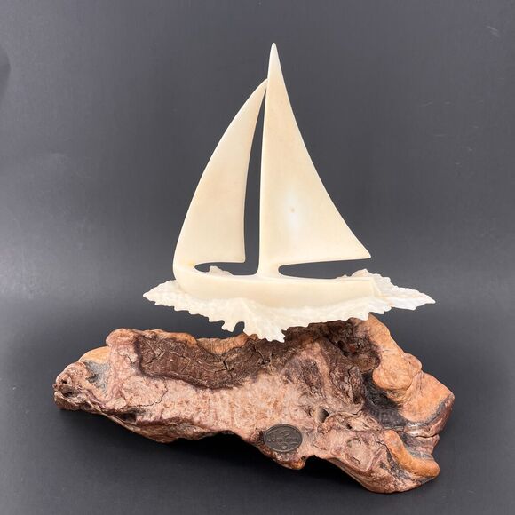 John Perry Sailboat Pullucida Burlwood Vintage MCM Signed - Picture 1 of 13